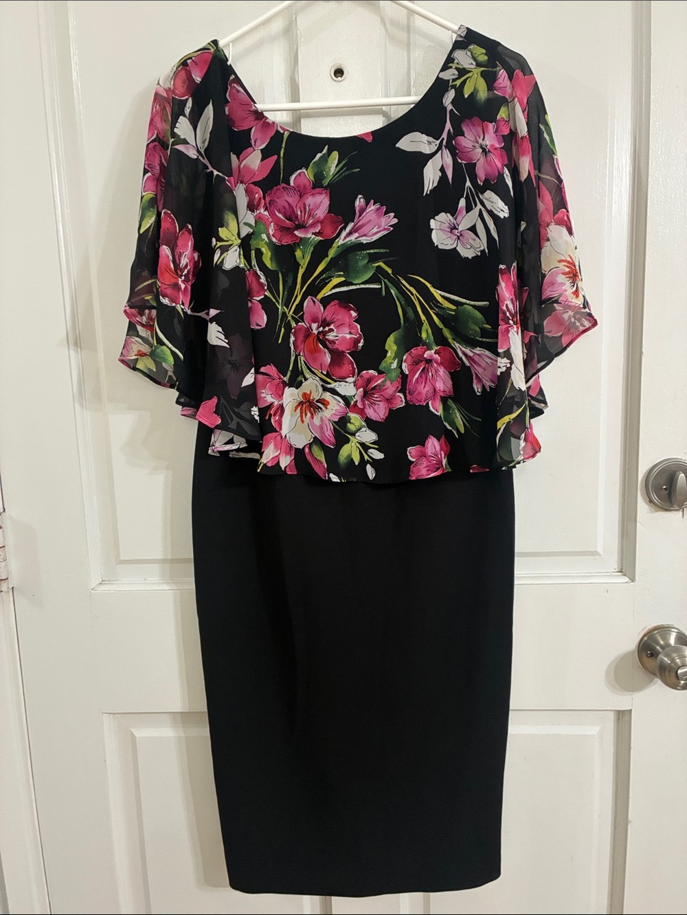 connected apparel Black Floral Midi Dress with Pink Blooms